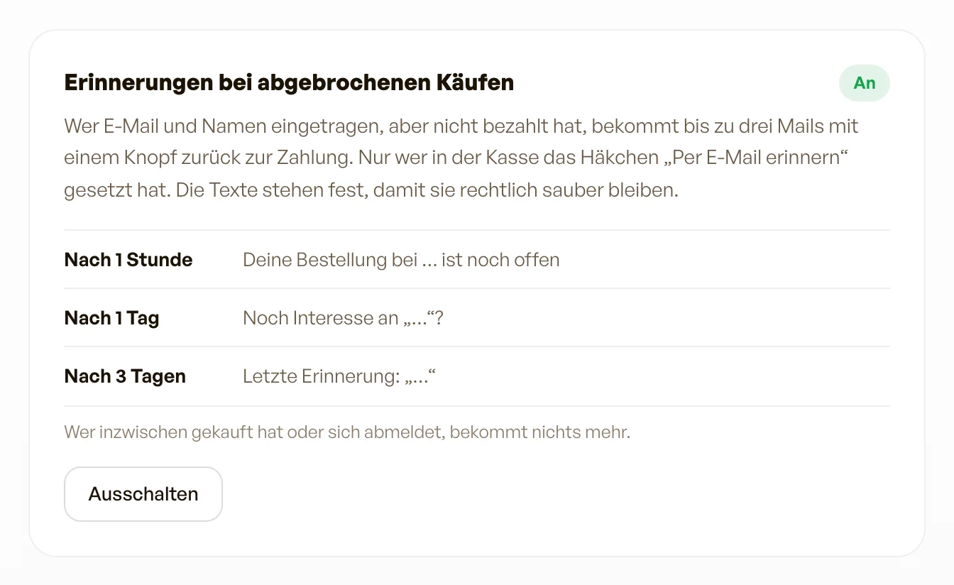 Die Erinnerungen bei abgebrochenen Käufen