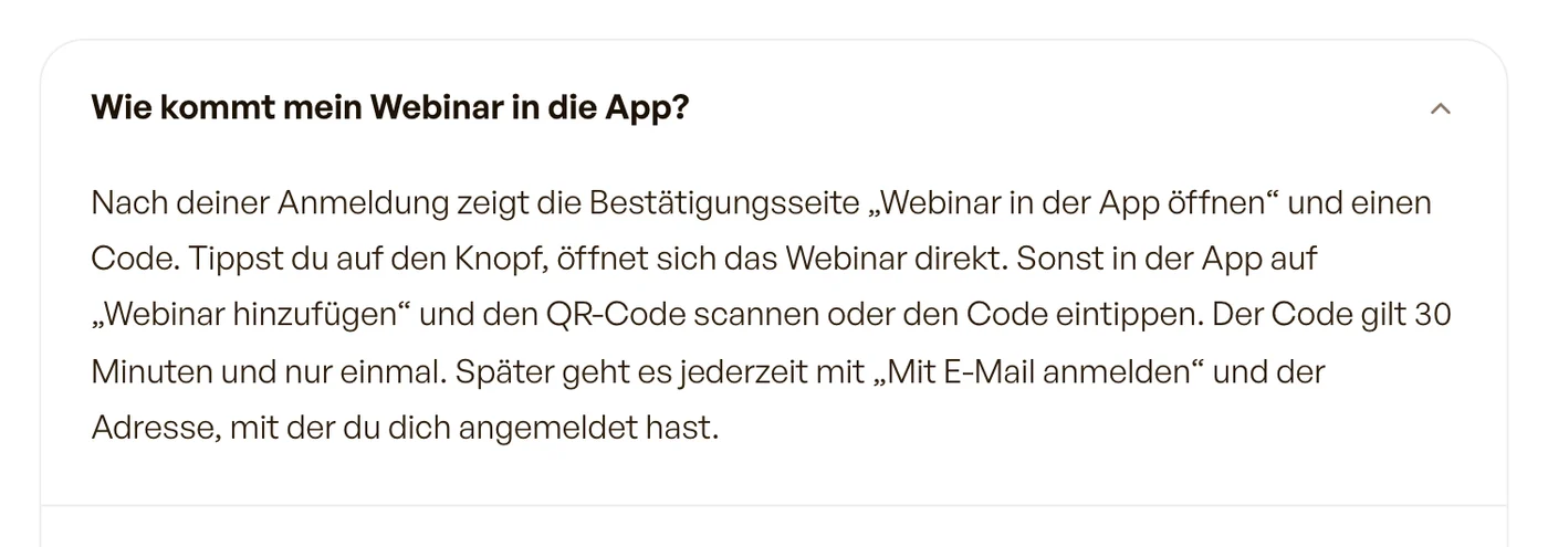 Eine Frage auf der Hilfeseite der App