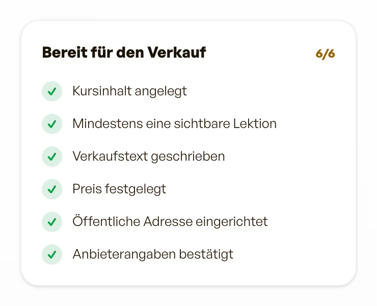 Die Karte „Bereit für den Verkauf"