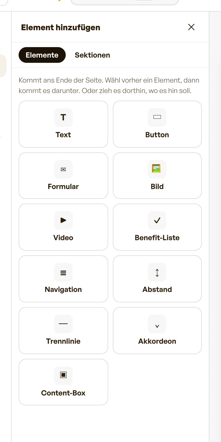 Der Katalog „Element hinzufügen"
