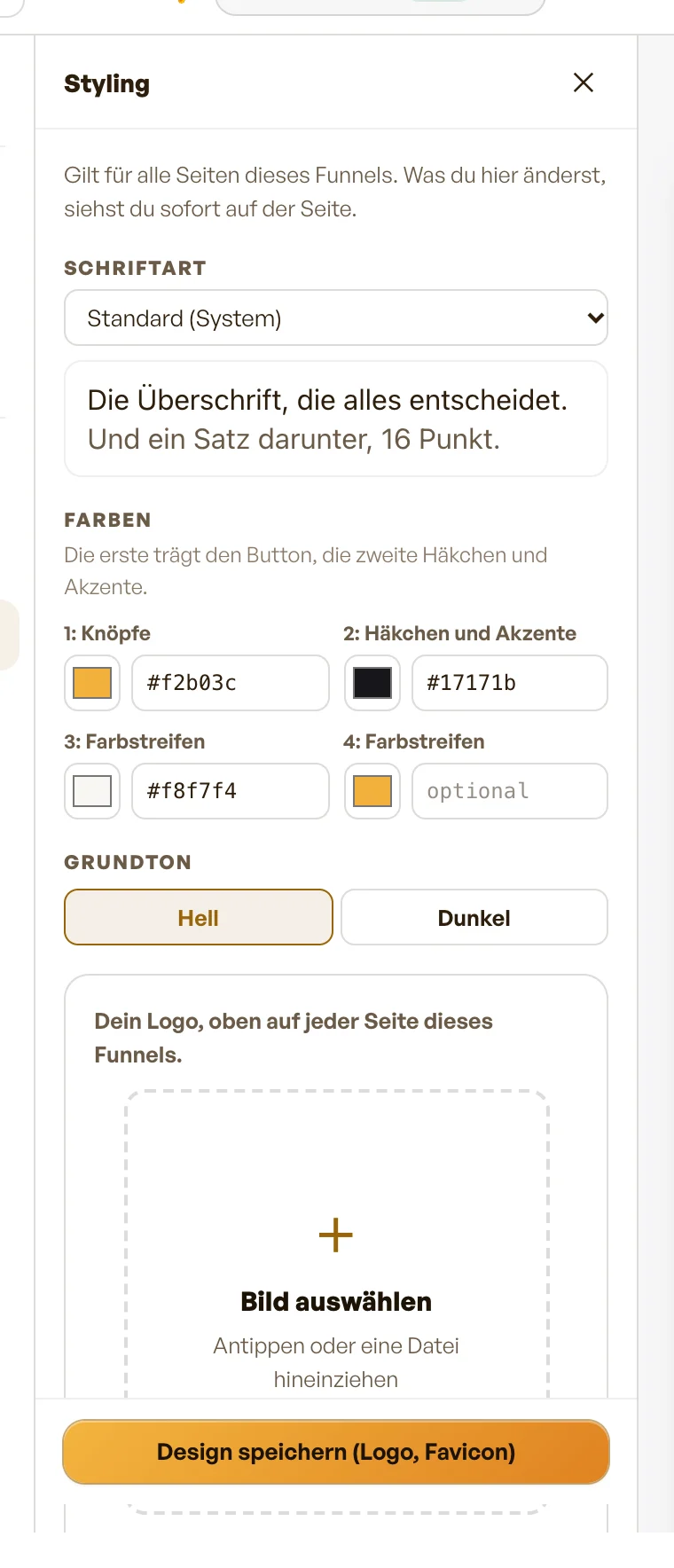 Der Styling-Bereich im Editor