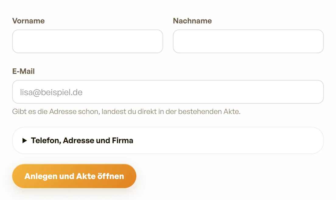 Das Formular „Kontakt anlegen"