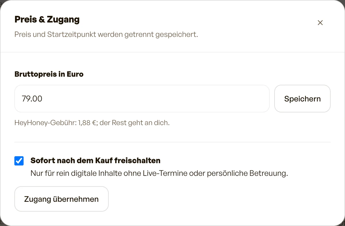 Die Kachel „Preis & Zugang"