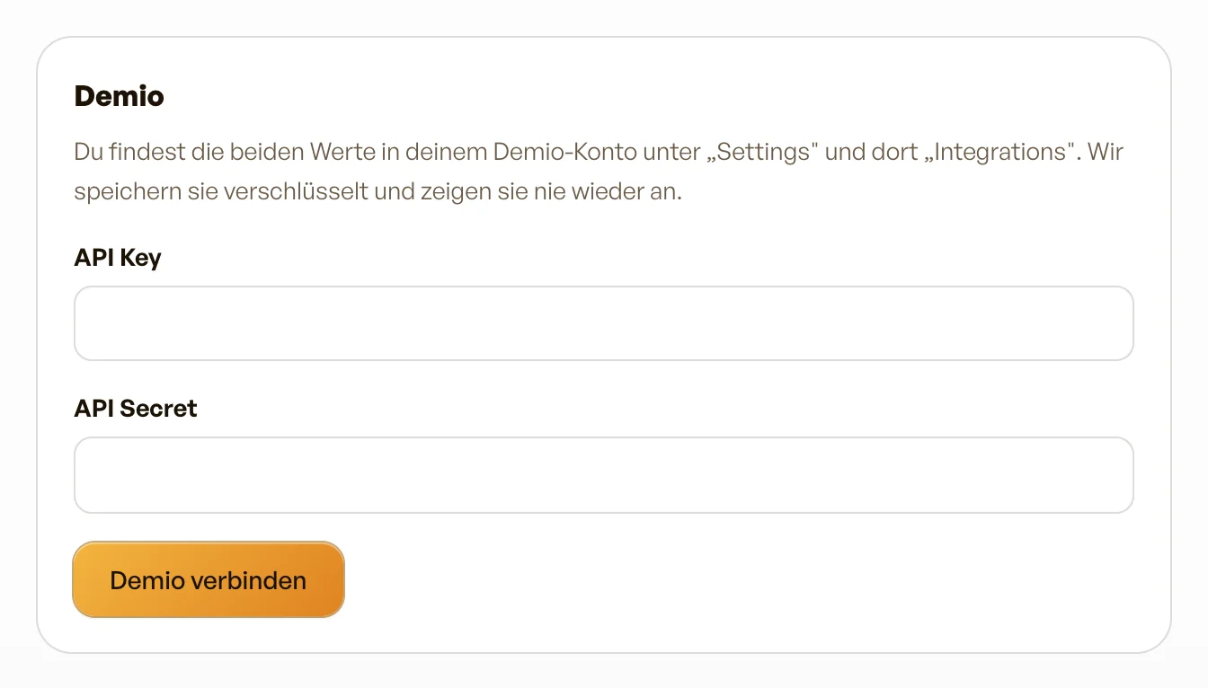 Die Karte „Demio" in den Einstellungen