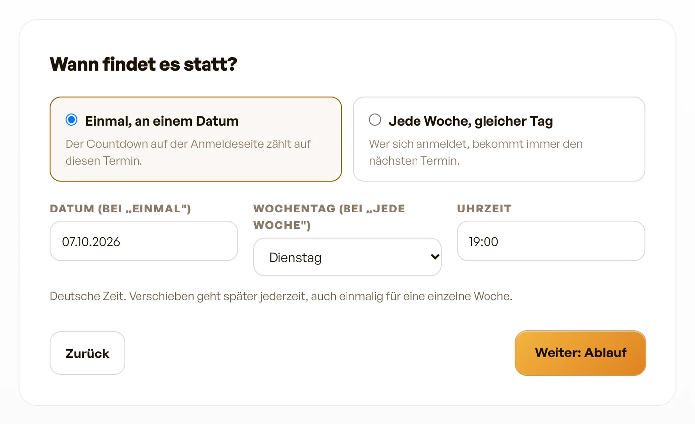 Der Schritt „Wann findet es statt?"